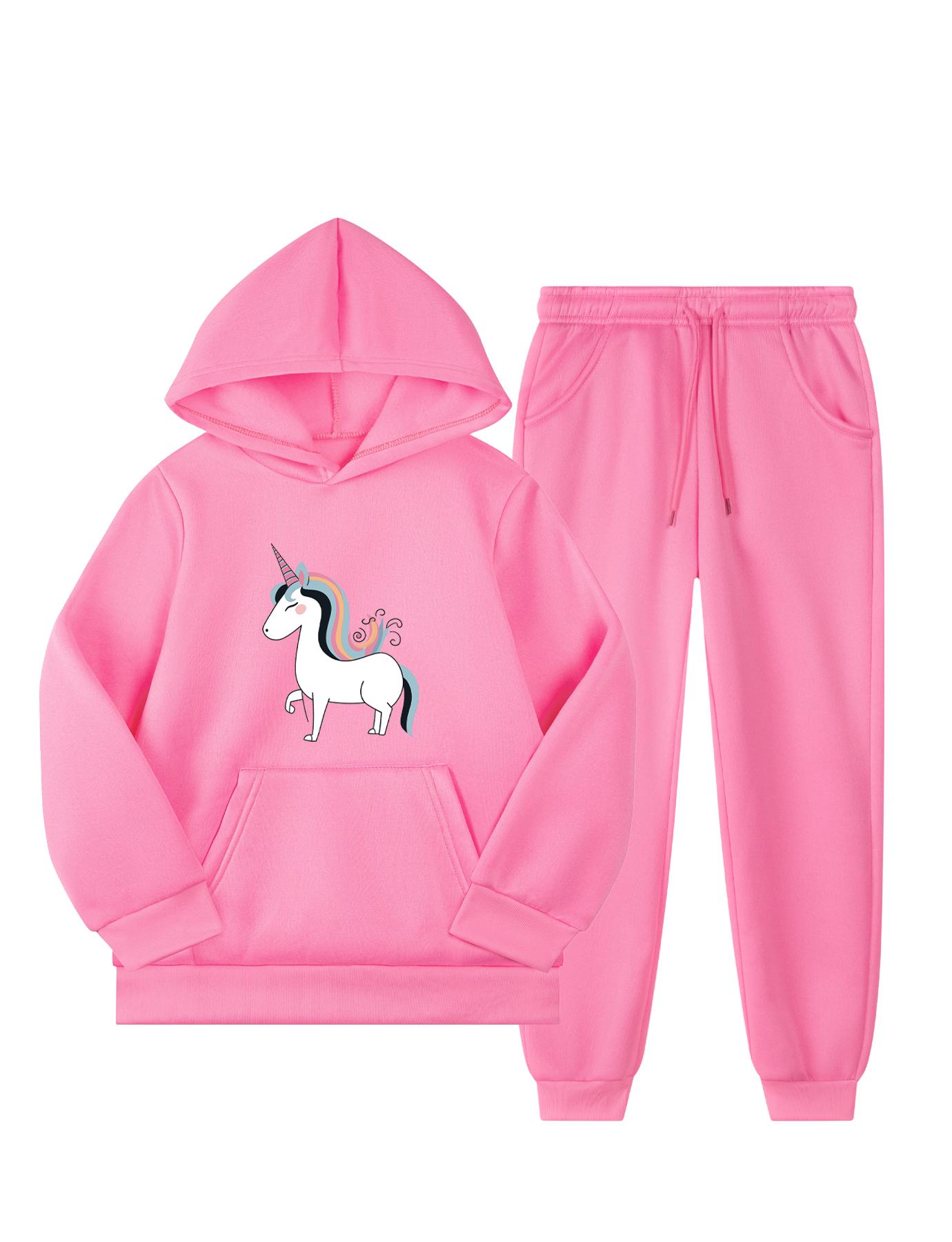 

Теплый утолщенный флис для девочек, удобный мультяшный узор, толстовка с длинными рукавами и принтом, пуловер, толстовки и брюки, спортивный костюм из 2 предметов, комплект детской модной одежды 140 розовый