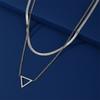 Cazador Geometric Circle Pendant Double Layer Necklace Stainless Steel Long Chain Necklaces for Women Birthday Gifts Jewelry