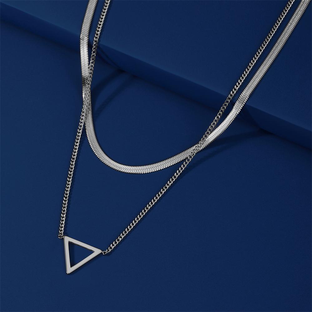 Cazador Geometric Circle Pendant Double Layer Necklace Stainless Steel Long Chain Necklaces for Women Birthday Gifts Jewelry