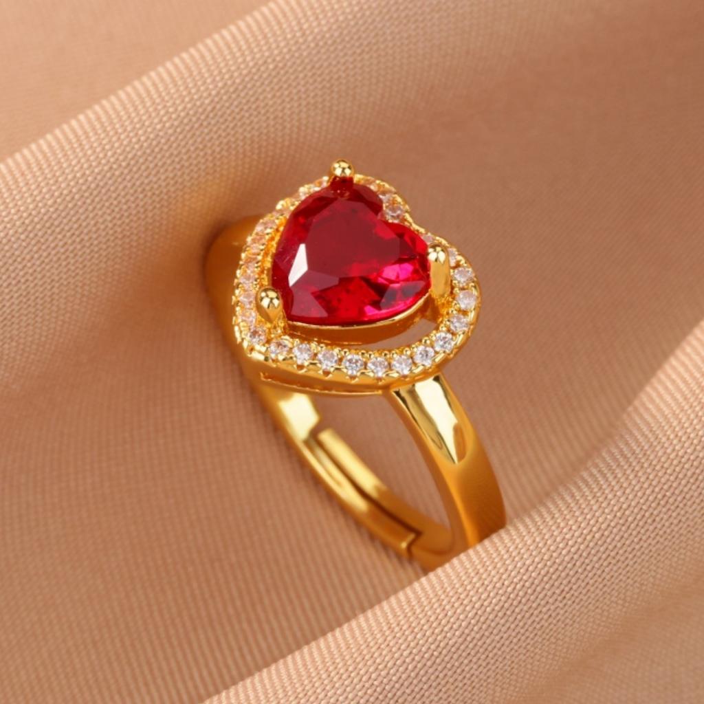 Colorful Cubic Zircon Ring for Women Stainless Steel Gold Color Open Ring Vintage Boho Wedding Party Jewelry Gift Accessories
