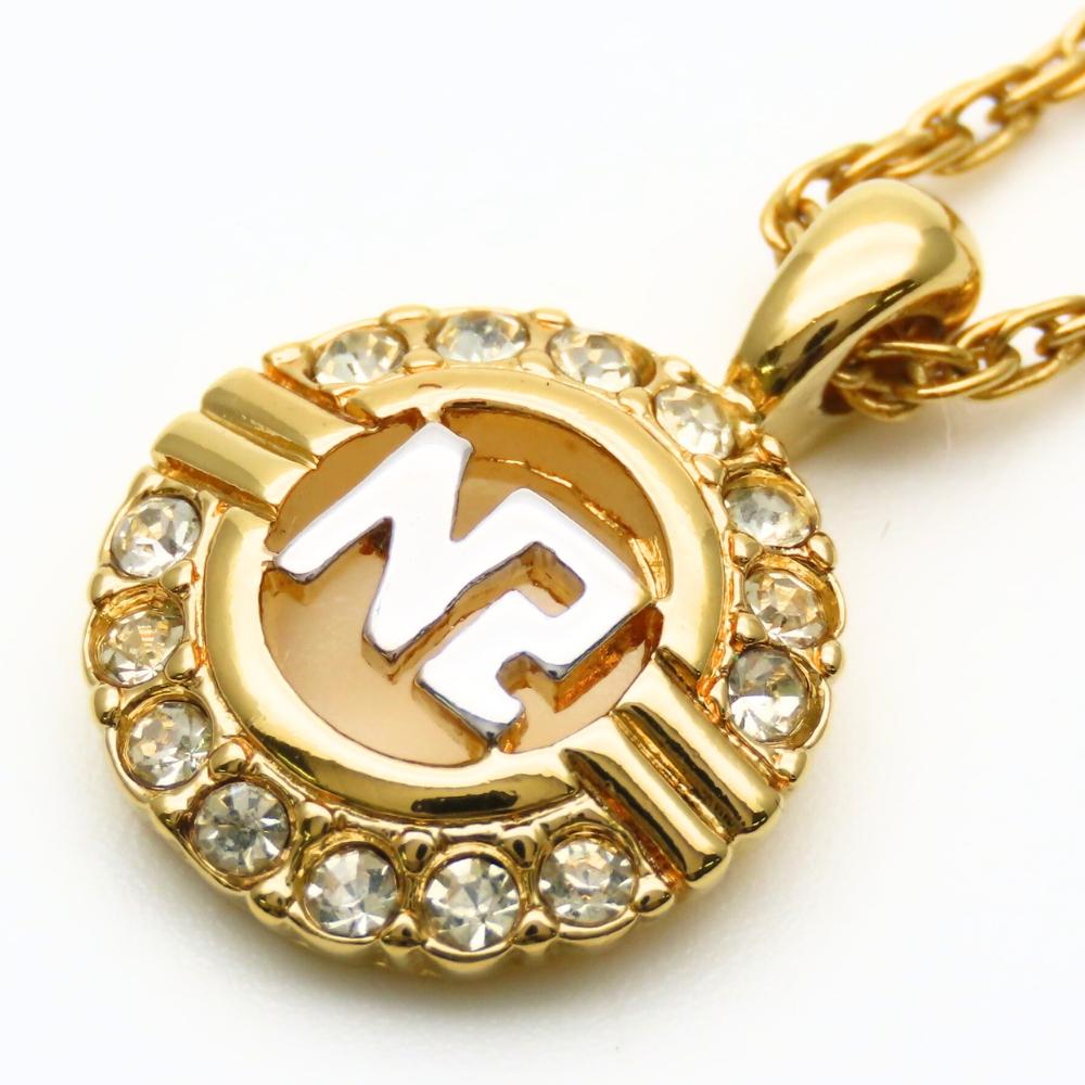 Used NINA RICCI Necklace logo metal/Rhinestone 5.9g gold plating