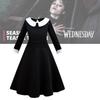 Addams Family Cosplay Girls' Long Sleeve Dress For Children Black Polyester Fabric