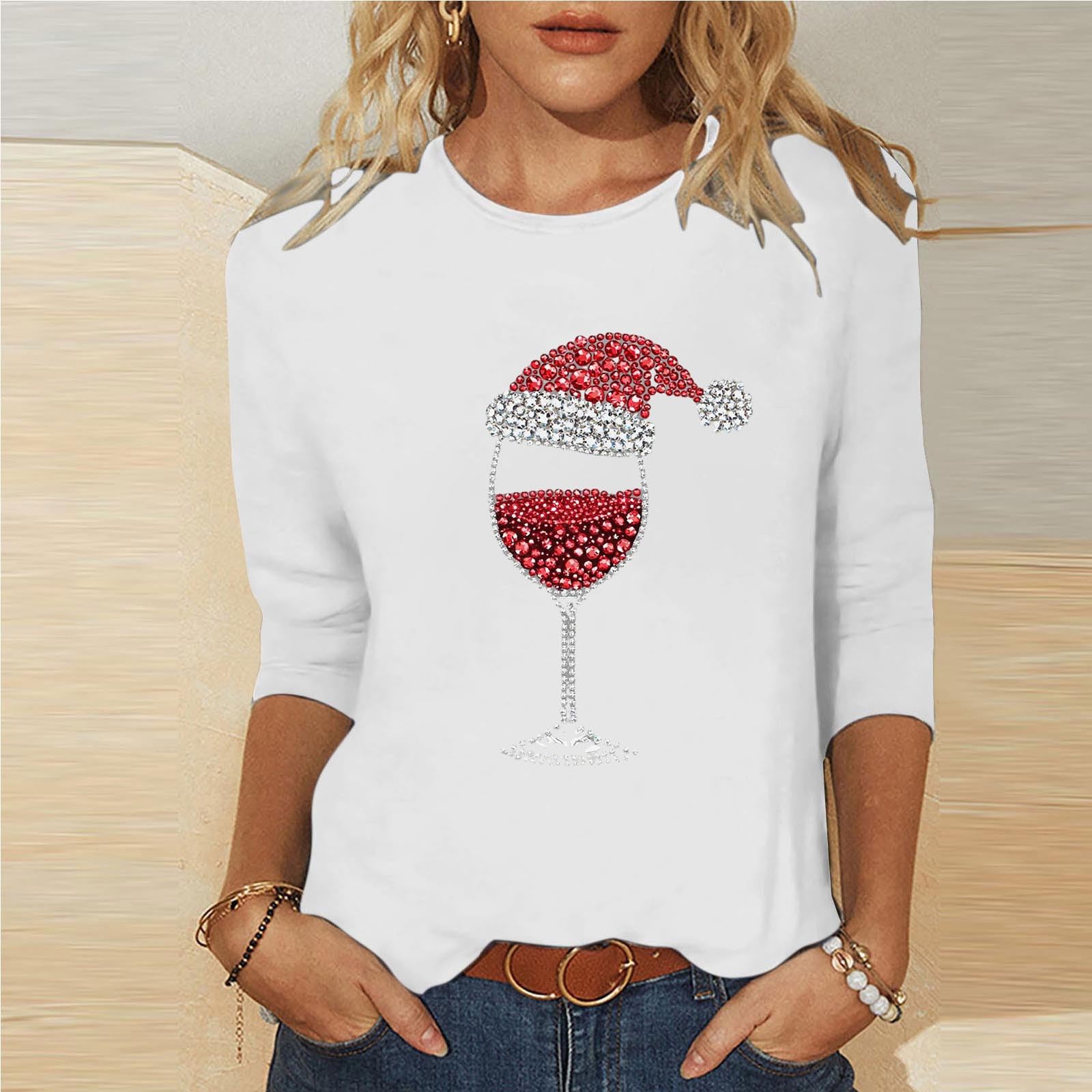 

Женский модный повседневный топ с рукавом три четверти и рождественским принтом, с круглым вырезом XL белый