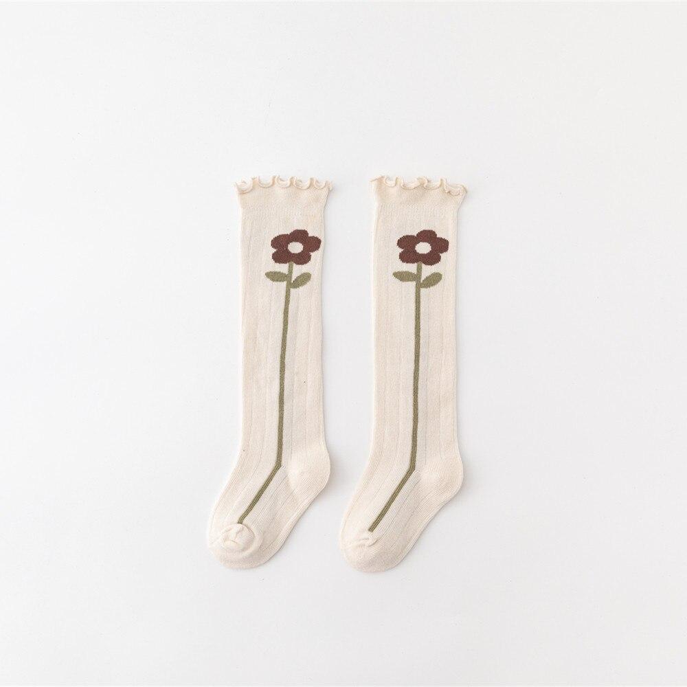 1 pereche de șosete înalte până la genunchi pentru fetiță, drăguț, stil vintage, cu flori pentru copii mici, peste vițel, șosete de primăvară, toamnă, din bumbac pieptănat, nou-născut
