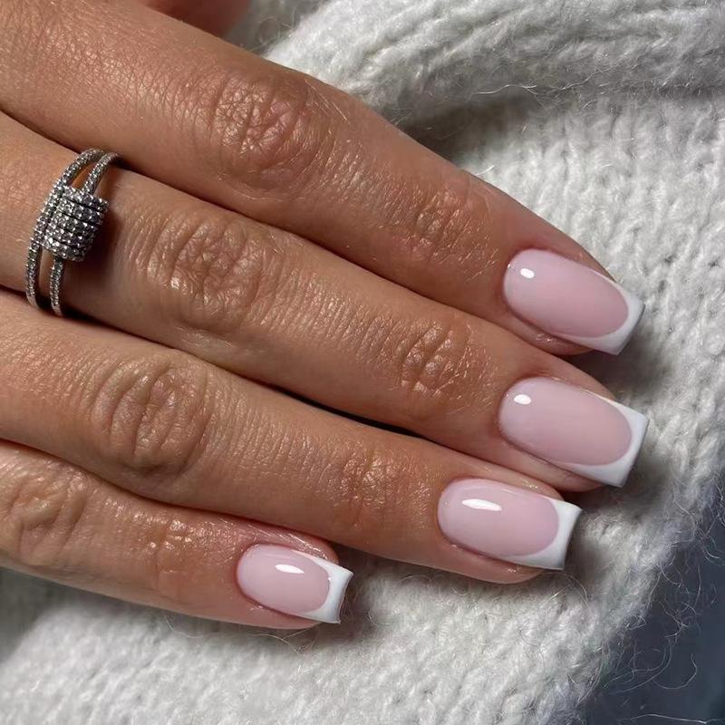 Simple naked pink white French temperament European and American style removable wearing armor 24 pieces press on nails