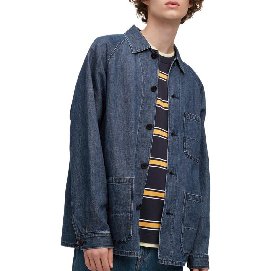 Uniqlo Solid Color Lapel Single-Breasted Denim Jacket Unisex Jackets Blue 457212-66