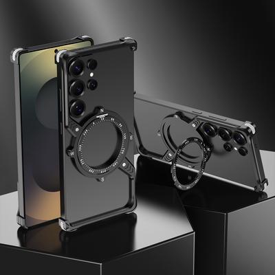 For Samsung Galaxy S25 Ultra Magnetic Case with Kickstand Four Corner Airbag Heat Dissipation Metal Phone Cover