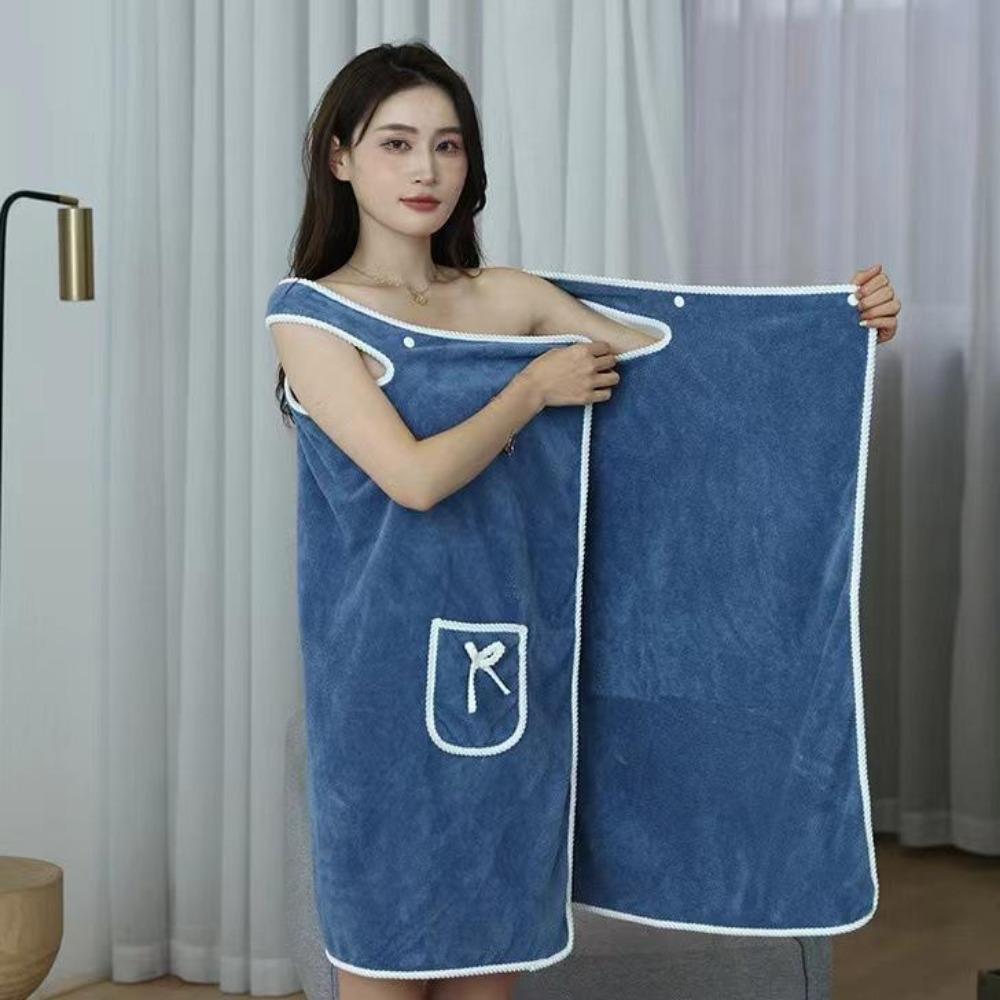 1PC Wearable Bath Towel Absorbent Quick Drying Bathrobe With Pockets Bow Decor Bath Wrap Towel Bathroom Supplies