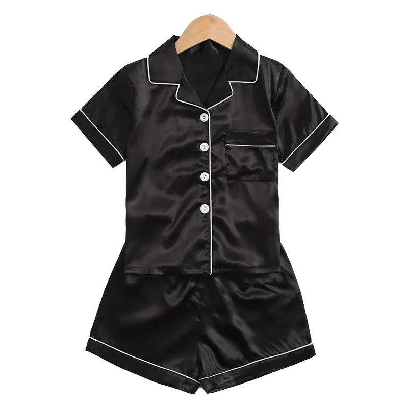 Conjunto de Pijama de Satén de Verano Transfronterizo para Niños - Manga Corta de Color Sólido para Niños y Niñas