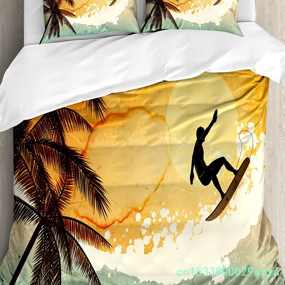 Surf Decor Bedding Set Comforter Duvet Cover Pillow Shams Ornate Colorful Surfboards Vocation Fun W Bedding Cover Double Bed Set