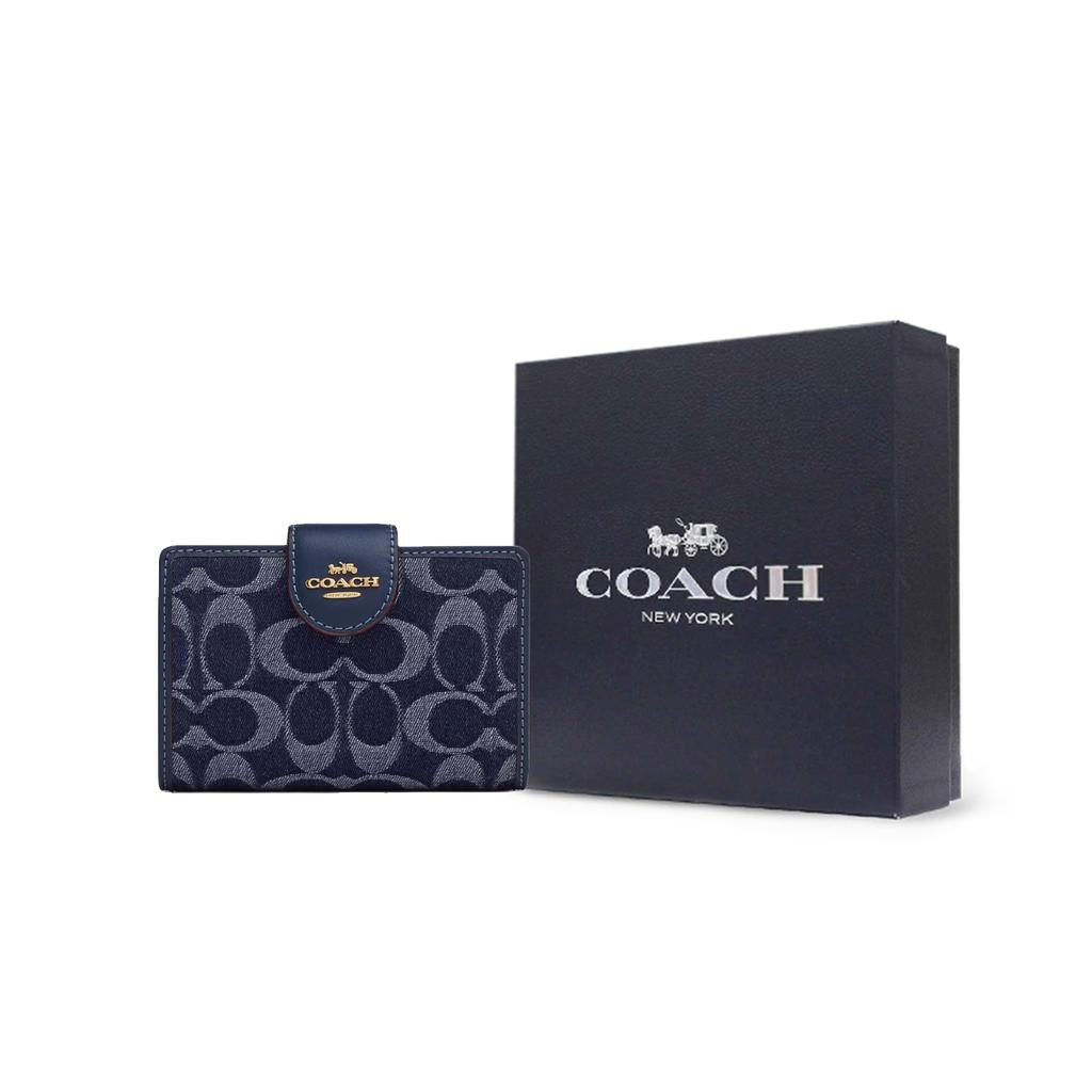 New COACH Denim Wallet Medium Size Women's Blue CZ344-IMXIA