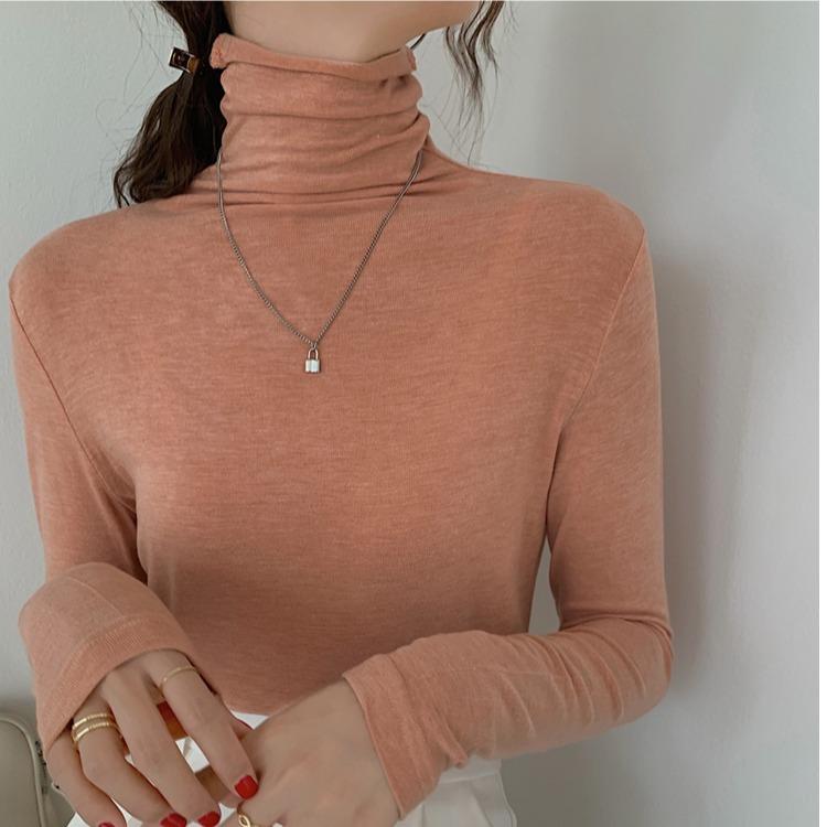 Spring Autumn Women Pullover Female Solid Knitted Bottoming Shirt Concise Turtleneck Elasticity Elegant Office Lady Tops