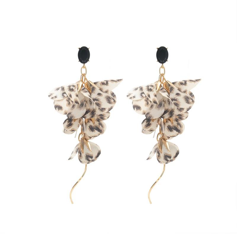 Boho Chic Layered Tassel Leopard Print Earrings Women Zinc Alloy Studs 2025 Fashion Jewelry White