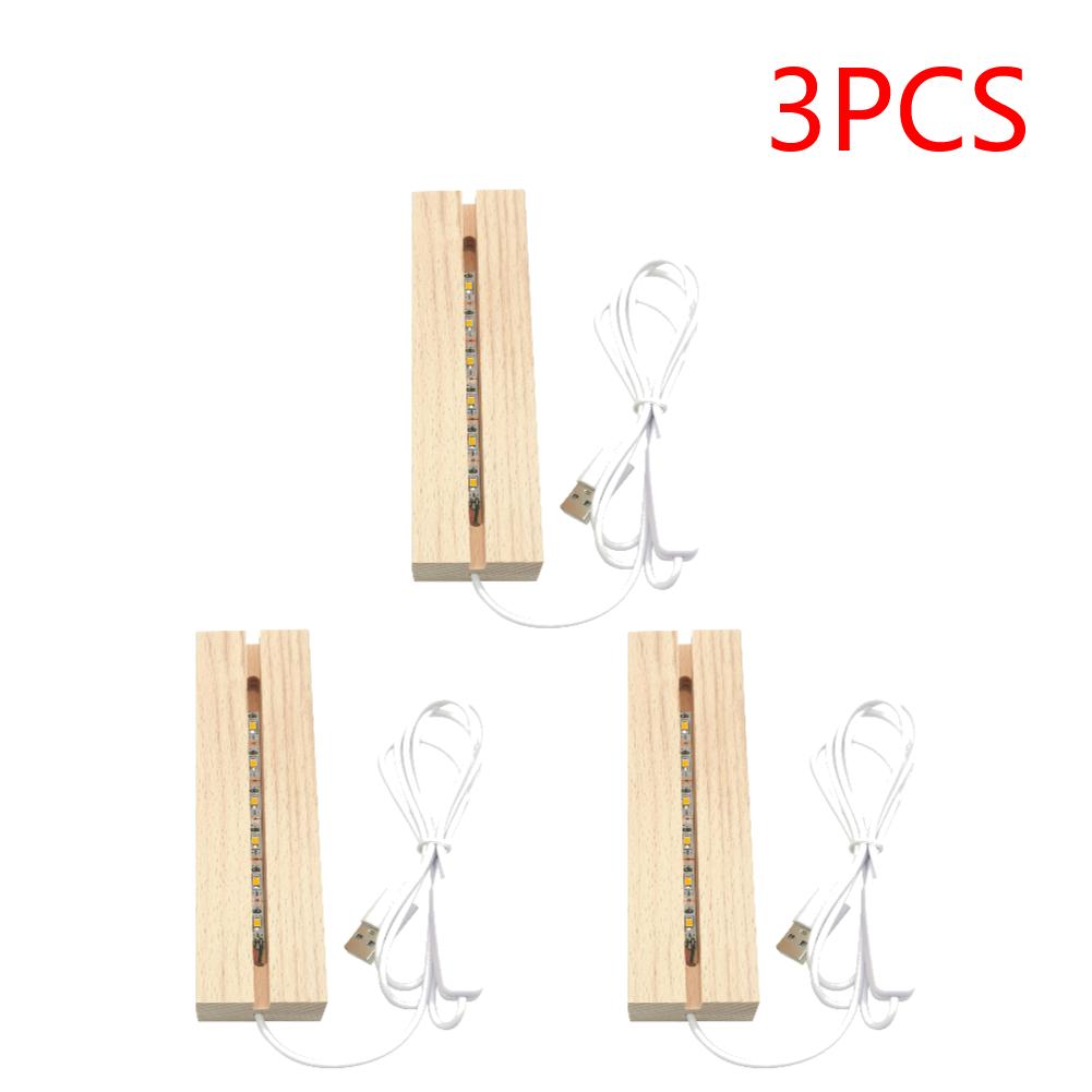 Practical LED Wood Display Base Rectangle Crystal USB Lighted Stand 3D Handmade USB Wooden Base Ornaments Decor