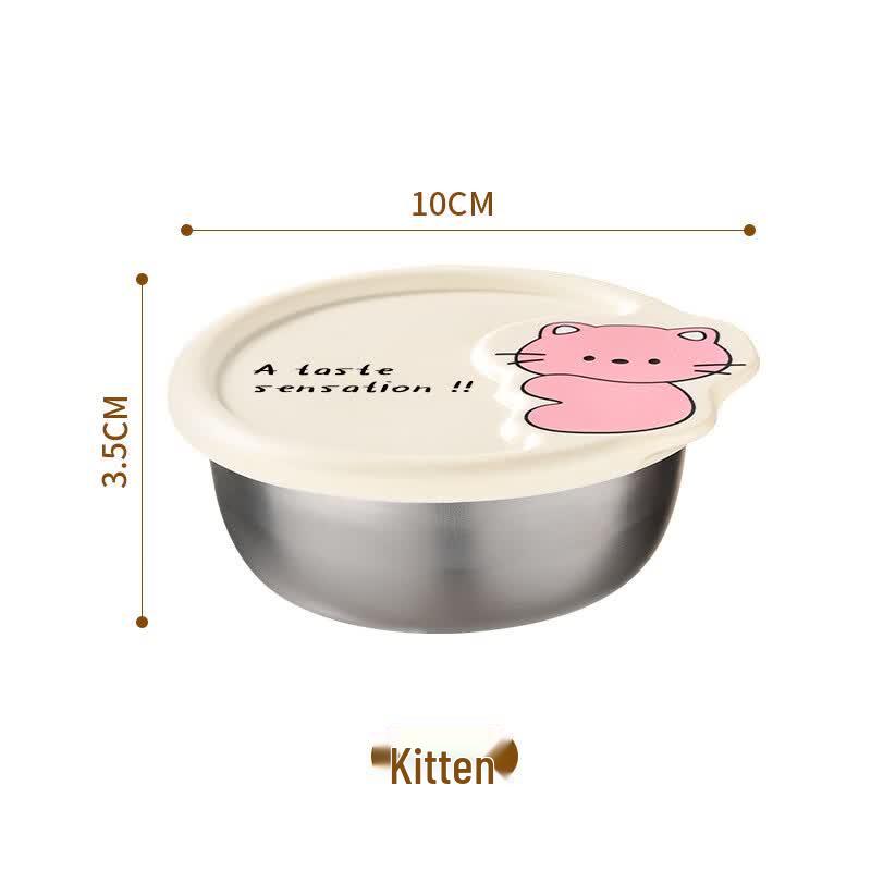 ZISIZ Cartoon Cat 304 Stainless Steel Dipping Bowls with Lids, 4-Pack