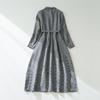 Herbst Neues Karomuster Baumwolle und Leinen Kleid, Damen Locker Langärmliges Hemdkleid