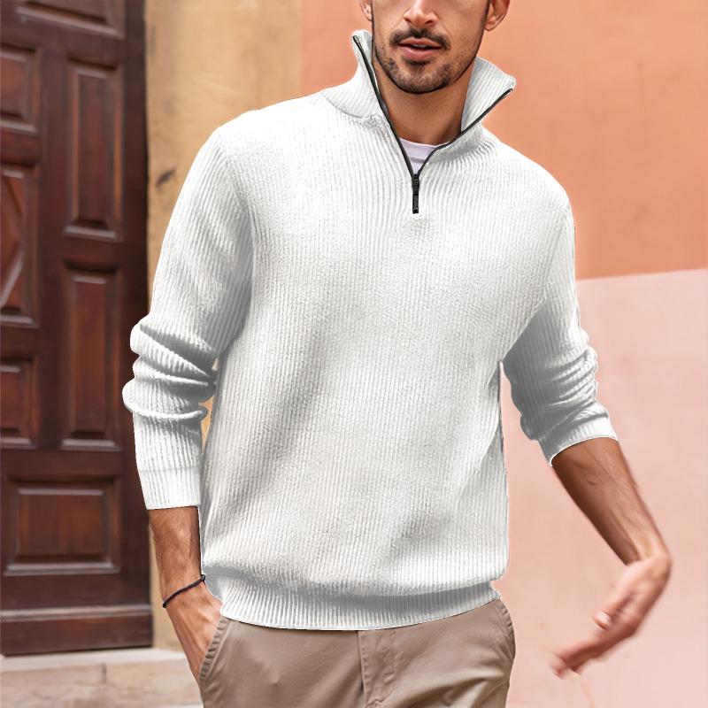POLO Zipper High Neck Men's Polo Shirt for Autumn Winter Rib-knit Clothes Man Long Sleeve Tops