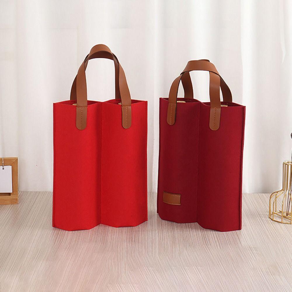 Solid Color Wine Bag Single Double Red Wine Pouch Simple Bottle Carrier