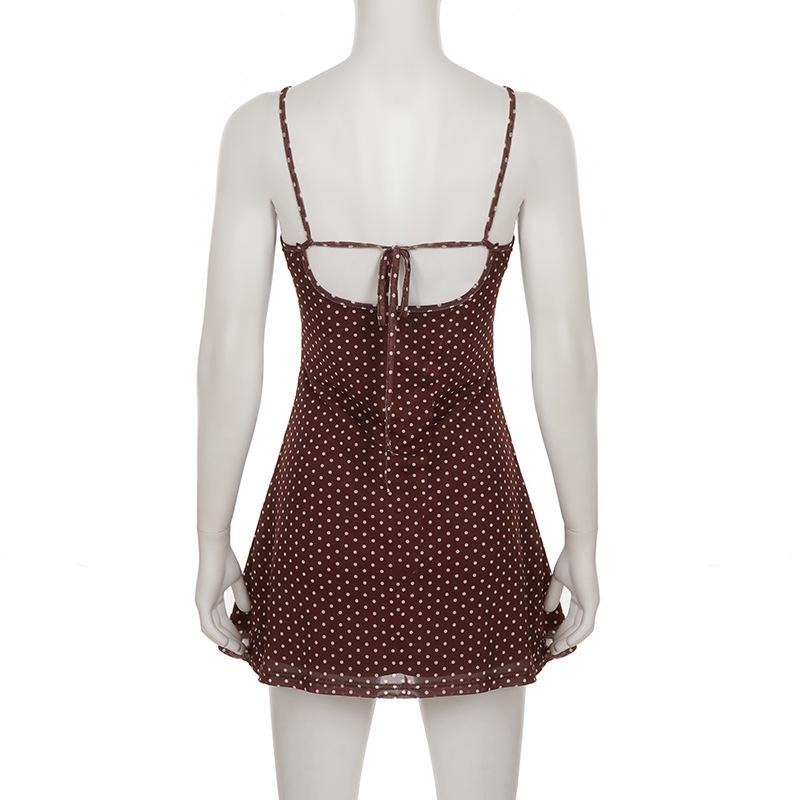 Evropské a americké bodycon šaty bez rukávů s puntíky - Zeštíhlující design se špagetovými ramínky a stahováním v pase pro ženy