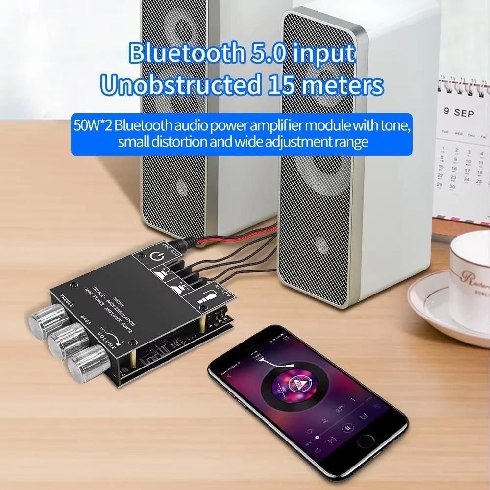 Bluetooth 5.0 Subwoofer Amplifier Board 2.0 Channel High Power Audio Digital HIFI Stereo Amplifier Board 2X50W Bass AMP ZK-502MT