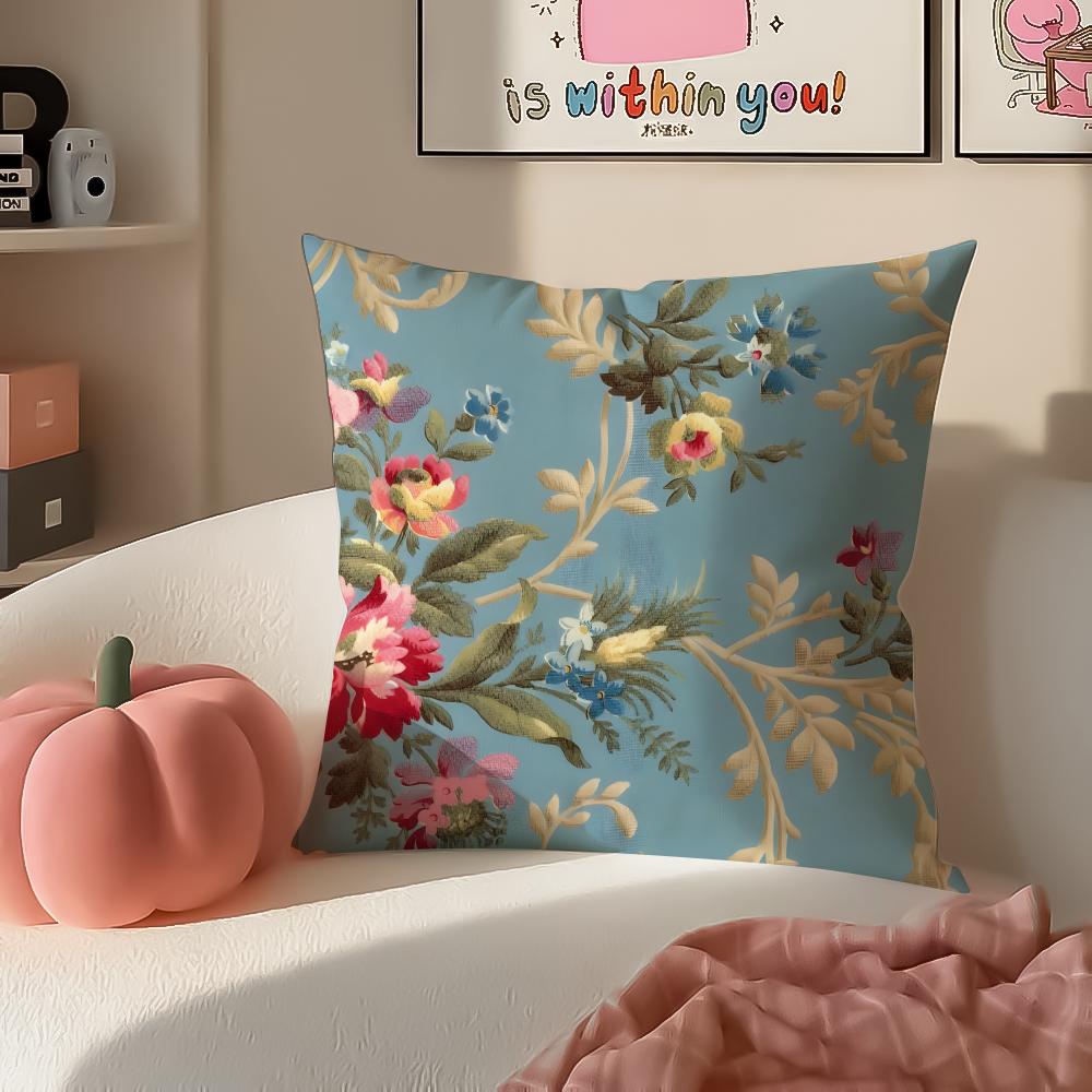 French Textile Floral Art Cushion Cover Pillowcase Short Plush Invisible Zipper Room Sofa Cushion Cover