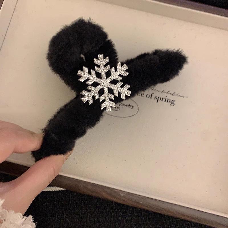 

Black Fluffy Sparkling Snowflake Shark Clip for Updo Hairstyles - Women s Christmas Hair Accessory
