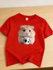 2026 Summer Girls Round Neck Tshirt Casual Pure Cotton Top with Hamster Print Cute and Unique Short Sleeves Girl Clothes