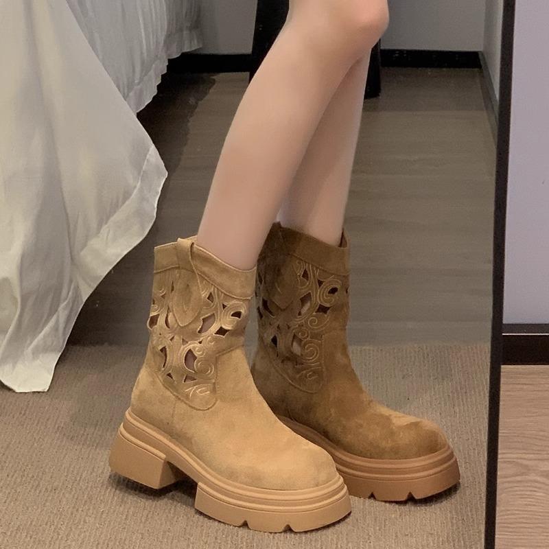 Short Boots Women's 2025 Autumn New Fashion Korean Version Denim Thick Sole Heightened Western Autumn Martin Boots Autumn