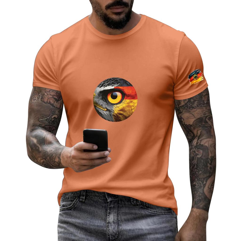 Men's Short Sleeve Crew Neck T-Shirt with Eagle Eye Graphic and Sleeve Print for Casual Wear Soft Fabric Comfortable Fit