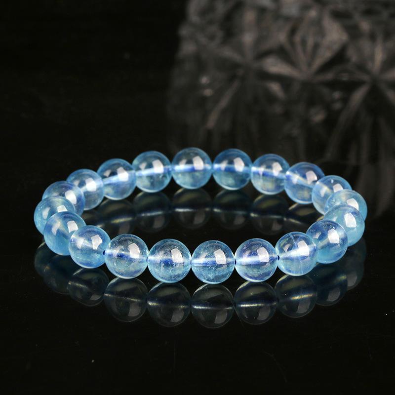 Natural Aquamarine Bracelet, High-end Collectible-grade Brazilian Blue Classic Round Beads, Direct Sales.
