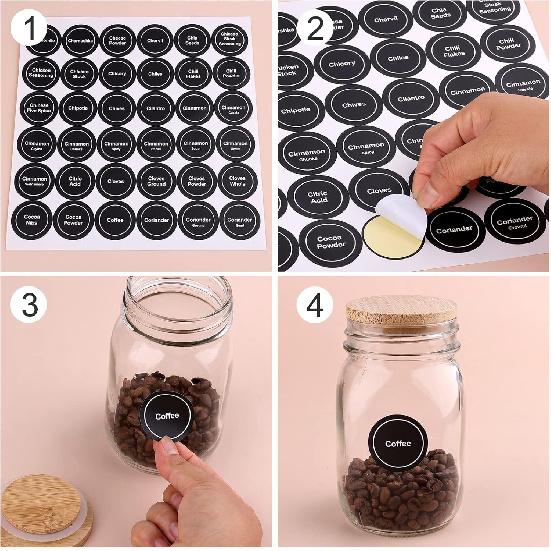 Savita 432 Pack Pre-Printed 1.4" Round Spice Jar Labels Seasoning Labels for Spice Rack (Black)
