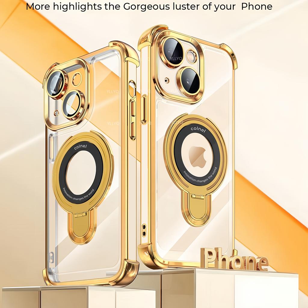 Clear Magnetic Kickstand Case for iPhone 17/16 Pro Max - Electroplated Shockproof Protective Cover