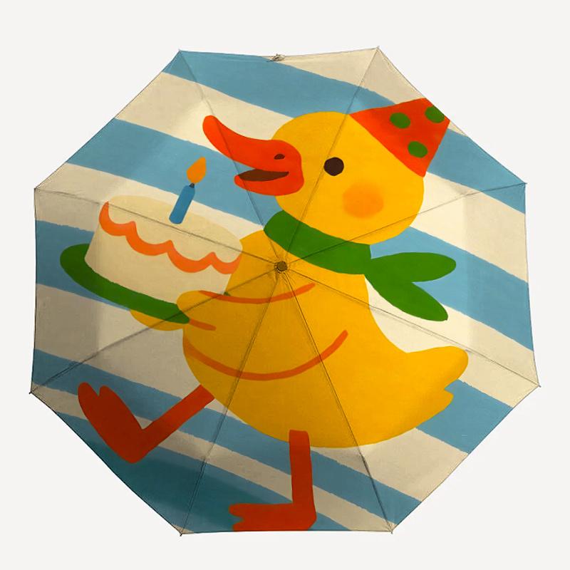 

1pc Duck Cake One Umbrella a Plastic Hle, Compact Stylish, with a Vibrant Cartoon Pattern, Perfect Home, Travel