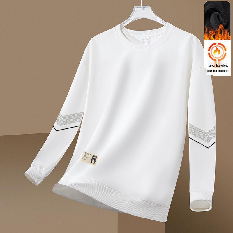 

Men s Autumn/Winter Round Neck Velvet Pullover Hoodie - Long Sleeve Loose Casual Base Layer Top L (100-115 kg)