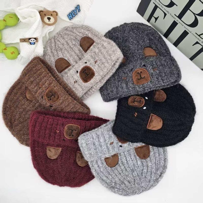 Simple Luxurious Bear Beanie Cute Plush Felt Hat High-quality Warm Hat Thickened Earmuffs Slimming Face Cute Cartoon Animals Hat