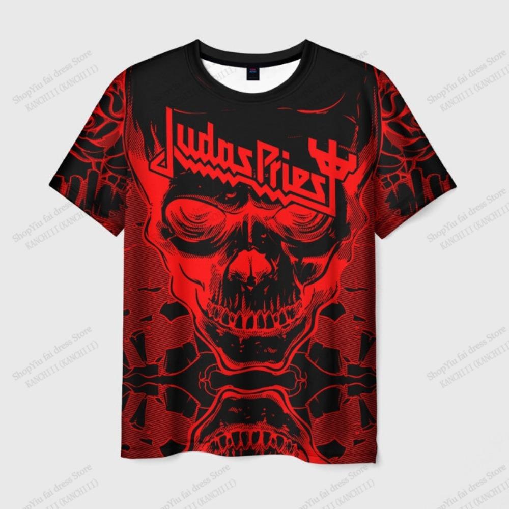 Retro Judas Priest Band 3D Print T-shirt Men Harajuku Rock Short Sleeve Casual Tops