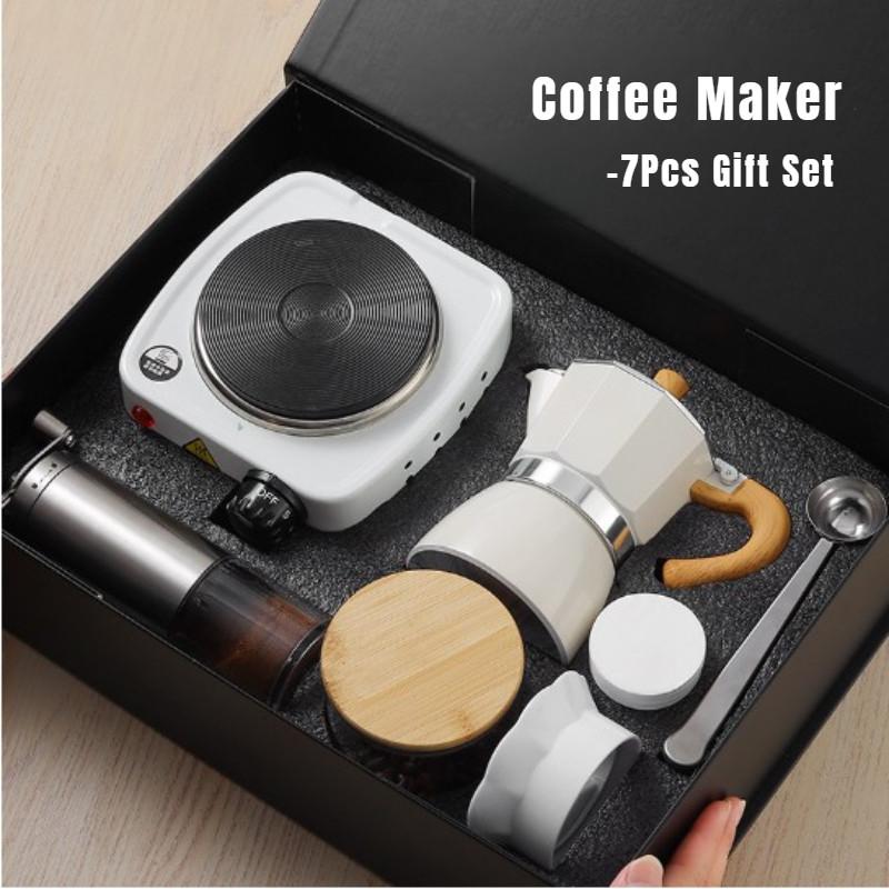 7Pcs Moka Pot Coffee Machine Kit Portable Hand Brew Espresso Coffee Equipment Coffee Maker Gift Set