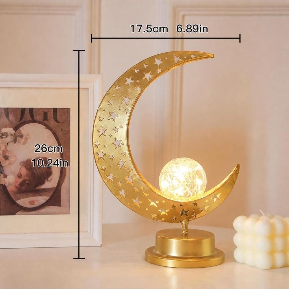 Hollowed Out Iron Art Desk Light LED Crescent Design Moon Lamp  Eid Festive Display