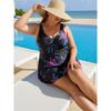 Women S Plus Size Printed Tankini Swimsuit Split Swimwear Black Purple