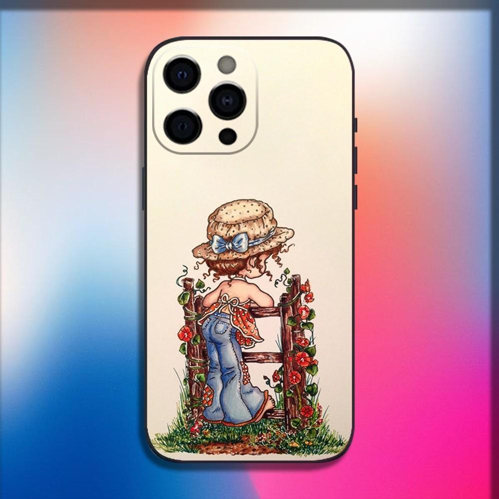 S-Sarah Kay Pattern Phone Case For iPhone 16,15,14,13,12,11,Pro,X,XS,Max,XR,Plus,Mini Soft Black Cover