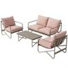 Garden Set for 4 People: Sofa, Armchairs, Table, Metal, Pink