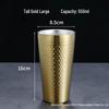 Golden Diamond Honeycomb 304 Stainless Steel Double-Layer Cup - Hammered Design, Anti-Scald. Perfect for Juice, Beer, and Tea.