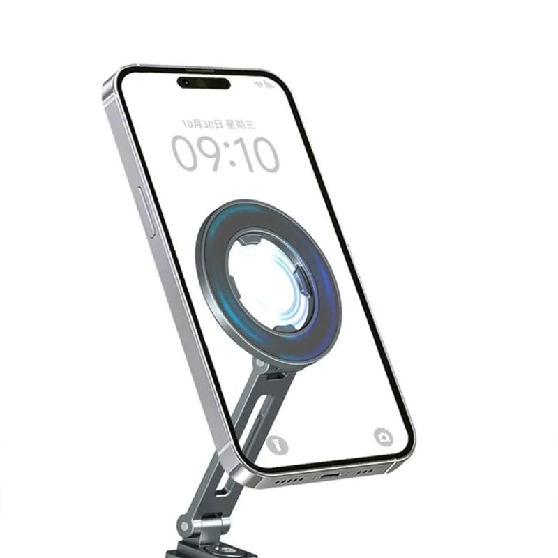 Collapsible Metal Phone Holder Featuring Magnetic Locking System Double Orientation Shoots Cold Shoe Expansion Interface