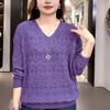Große Größe 6xl langärmelige Herbstmode Western-Stil V-Ausschnitt hohl leichtes Temperament Bluse Pullover Allrounder