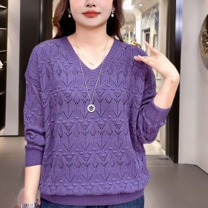 Große Größe 6xl langärmelige Herbstmode Western-Stil V-Ausschnitt hohl leichtes Temperament Bluse Pullover Allrounder