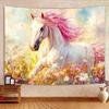 Horse Tapestry,Watercolor Wild Animal Tapestry Wall Hanging,Pink Colorful Flower Tapestry,Wall Art Home Decor For Bedroom Living