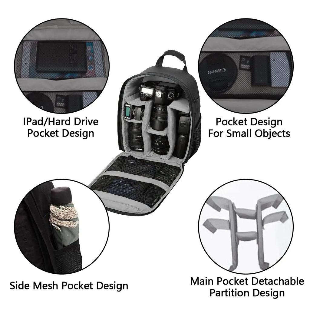 Mochila para Câmera DSLR Mirrorless, Bolsa Fotográfica com Compartimento para Laptop, Estojo de Viagem para Caminhada para Homens Mulheres