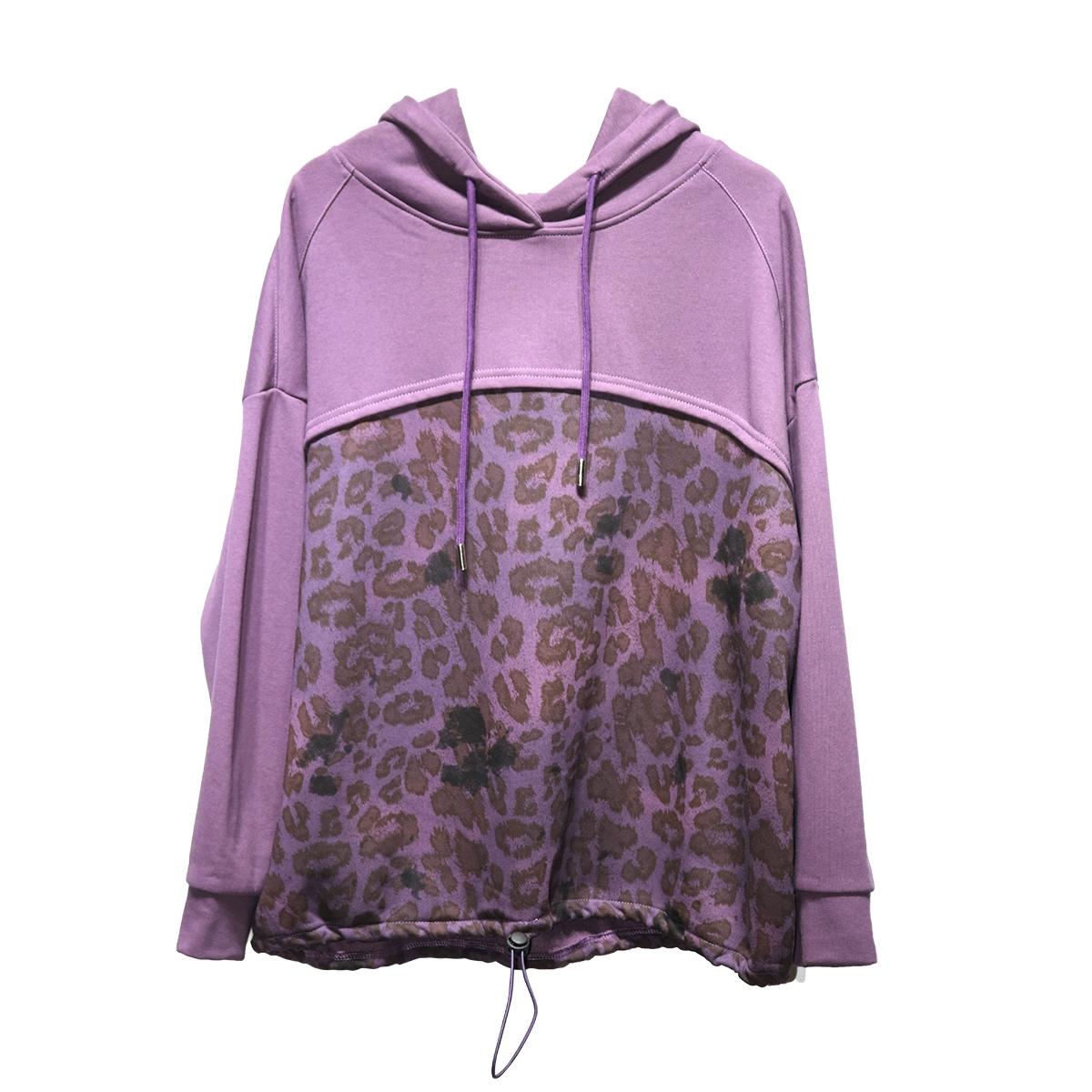 DIMANAF 2025 Осень леопардовый принт пэчворк Толстовка футболка Женская с длинным рукавом Свободные топы Футболки One Size