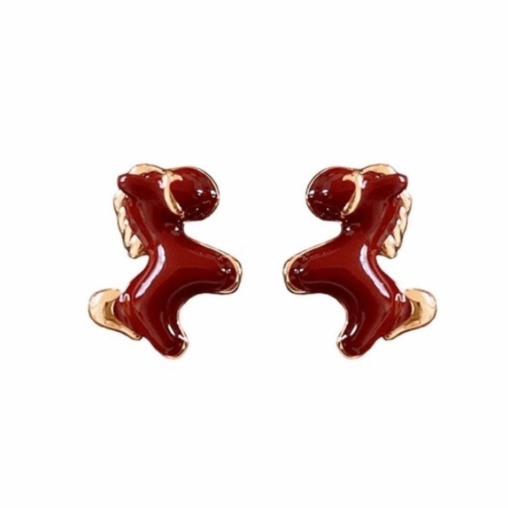 

Ear Jewelry New Year Pony Earrings Fashion Vintage Drip Oil Earrings Red Drop Earrings Woman красный