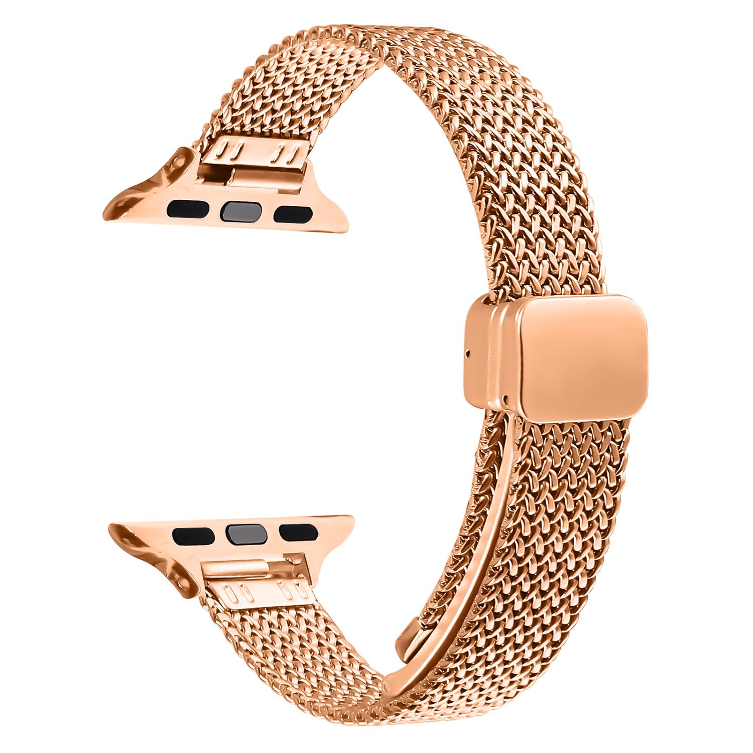 

Milanese Watch Band for Apple Watch Series 10 Ultra 9 8 7 SE 6 5 4 3 2 1 46mm 49mm 45mm 44mm 42mm Herringbone Stainless Steel Strap Rose Gold